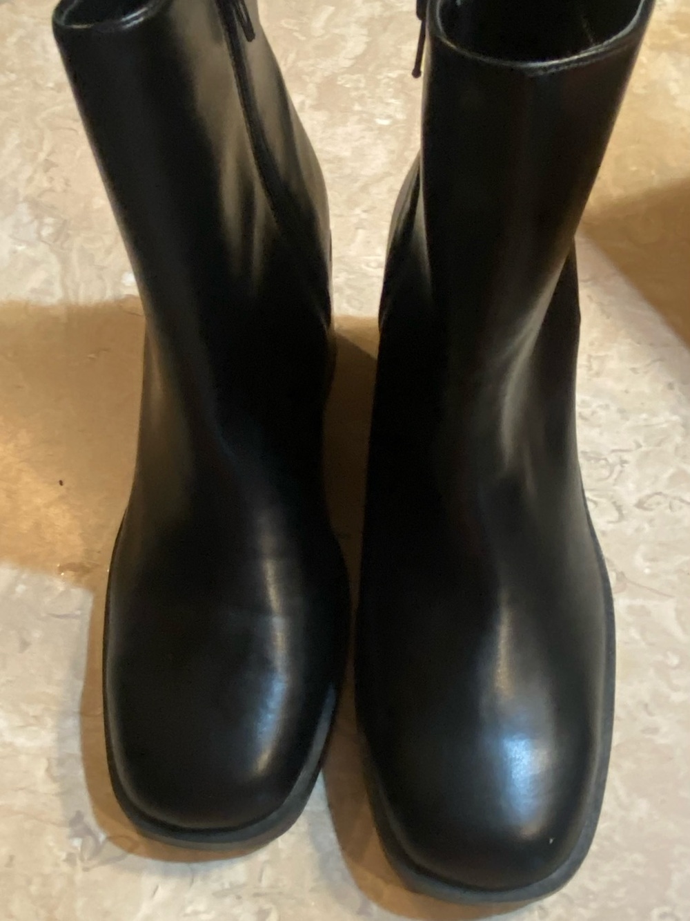 Nine West Black Leather Square-Toe Ankle Booties